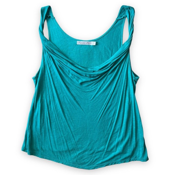 Rouge Red Women's Large Sleeveless Cowl Blouse Green Draped Tank Top L Rayon - Picture 3 of 8